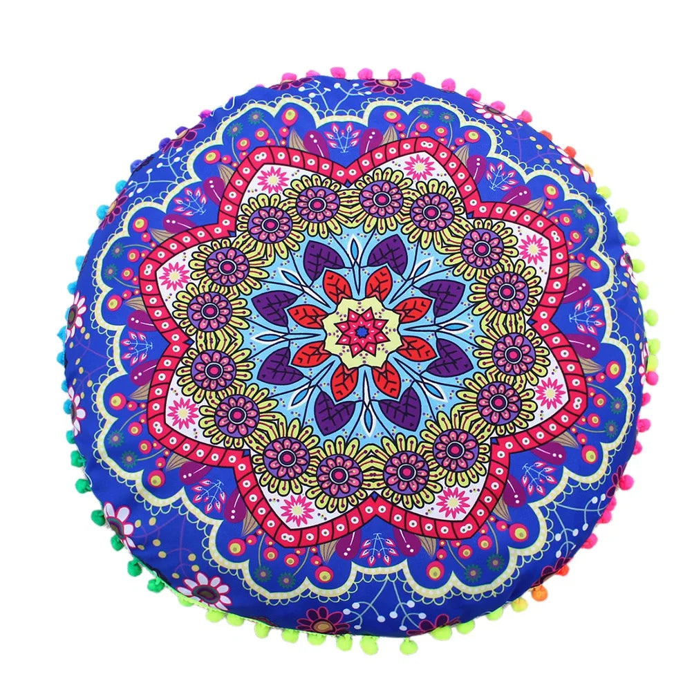 Mandala Floral Round Pillow Cover 17" Double Sided - multiple colors