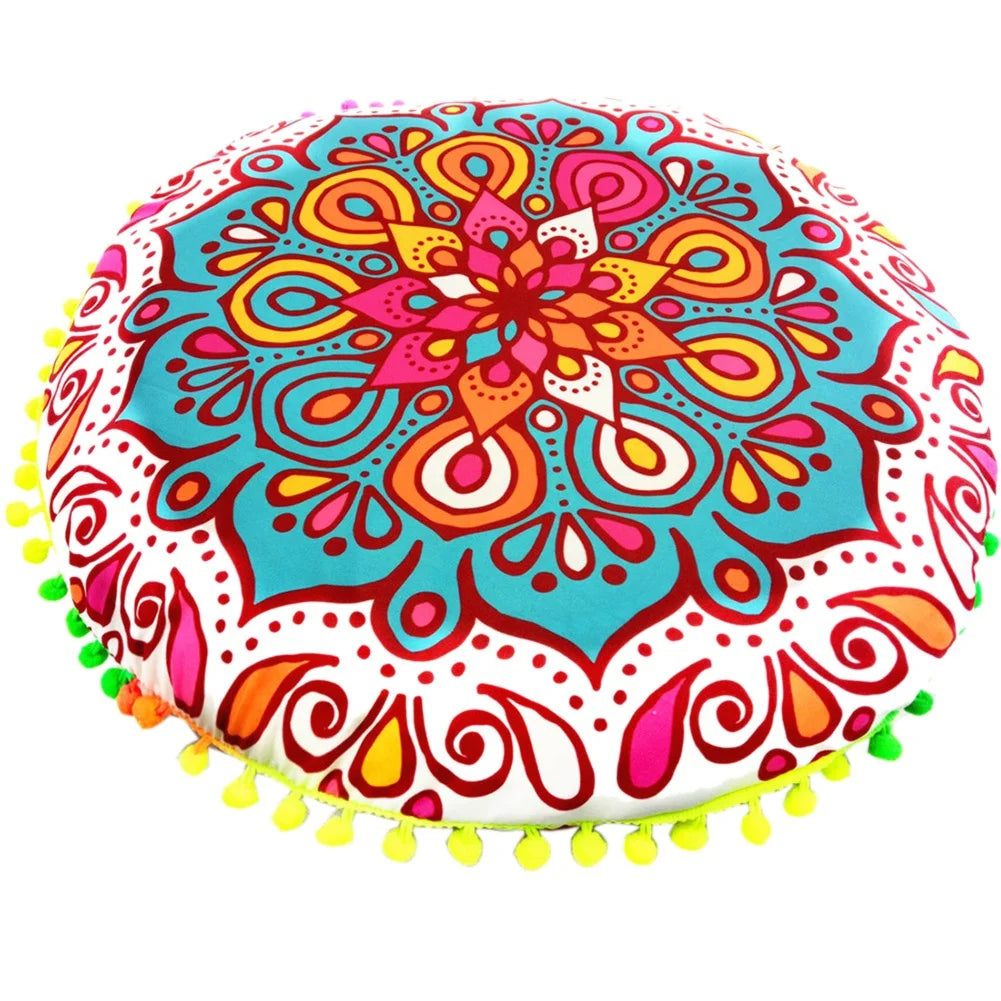 Mandala Floral Round Pillow Cover 17" Double Sided - multiple colors