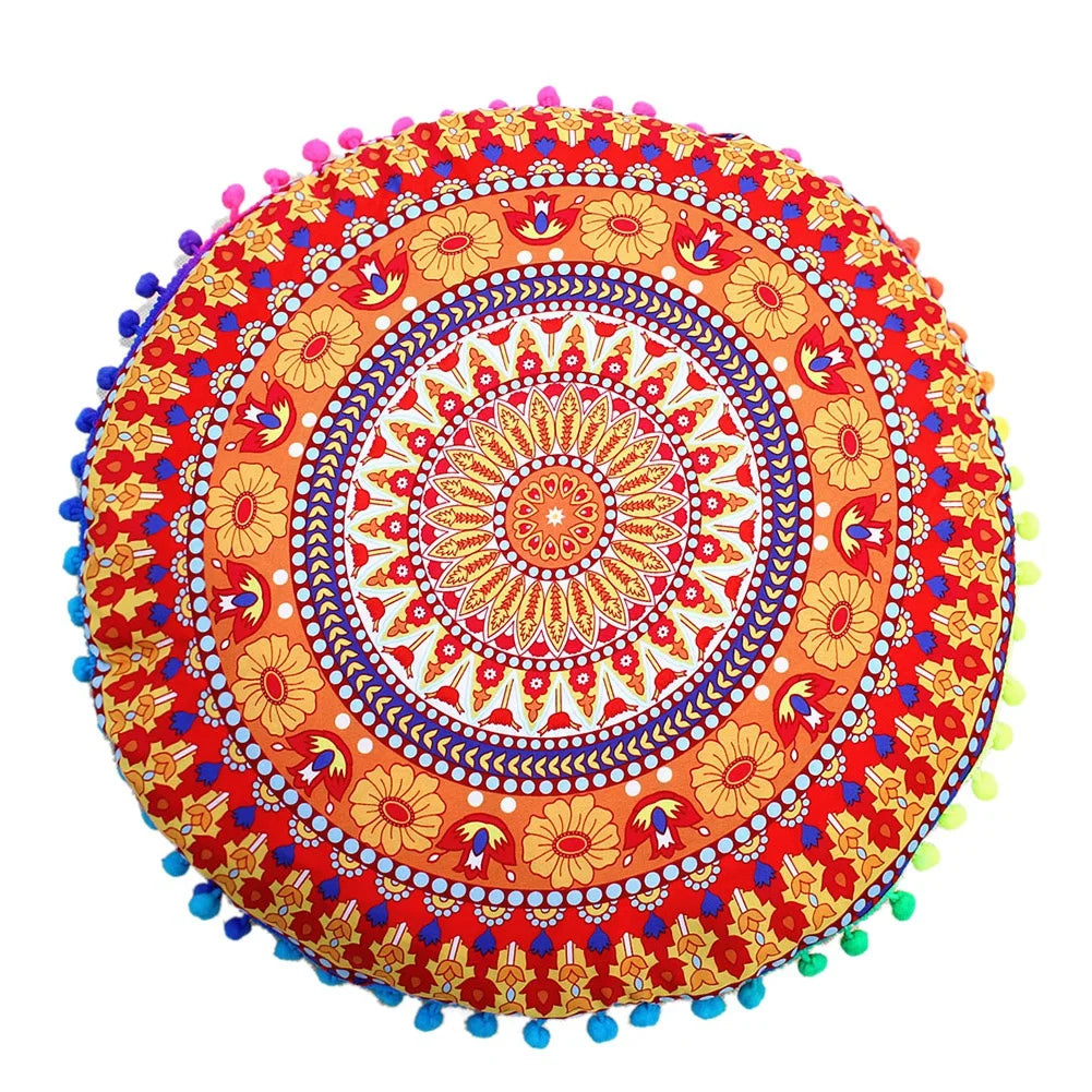 Mandala Floral Round Pillow Cover 17" Double Sided - multiple colors