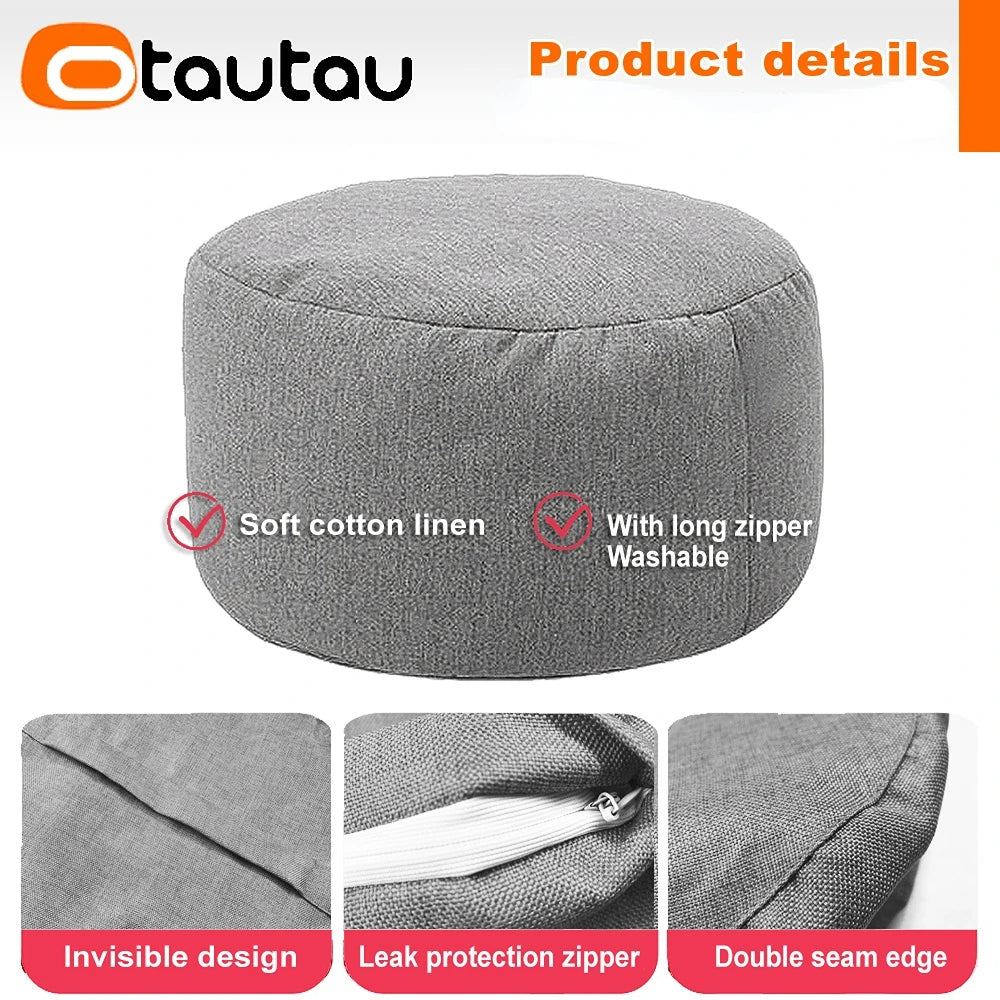 Round Linen Bean Bag Ottoman