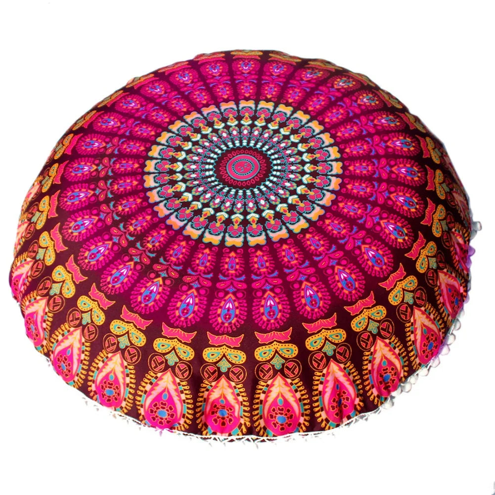 Mandala Floral Round Pillow Cover 17" Double Sided - multiple colors