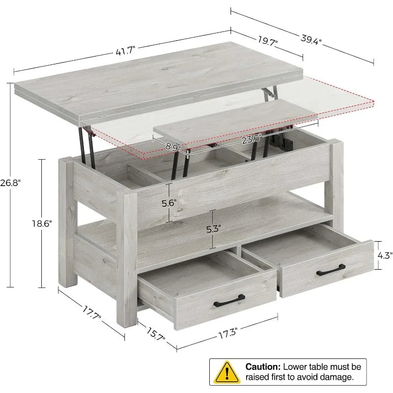 Multi-Function Convertible Coffee Table with Drawers and Hidden Compartment