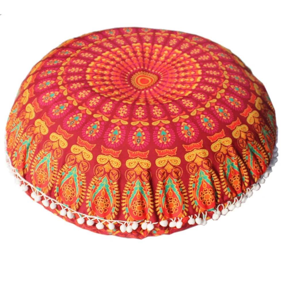 Mandala Floral Round Pillow Cover 17" Double Sided - multiple colors