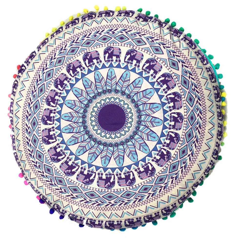 Mandala Floral Round Pillow Cover 17" Double Sided - multiple colors