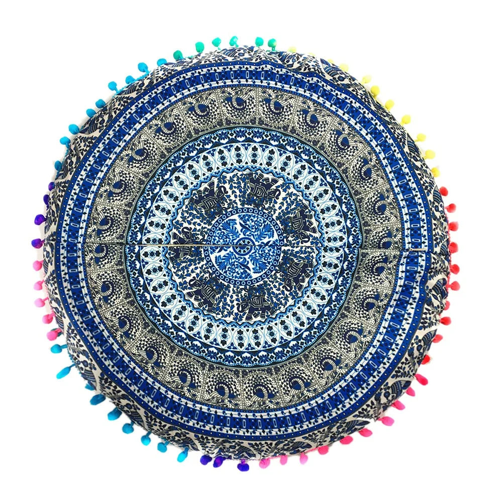 Mandala Floral Round Pillow Cover 17" Double Sided - multiple colors