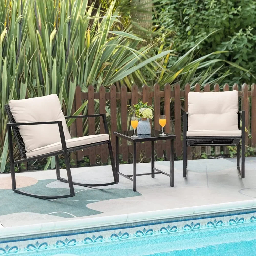 3 Pieces Rocking Wicker Bistro Set