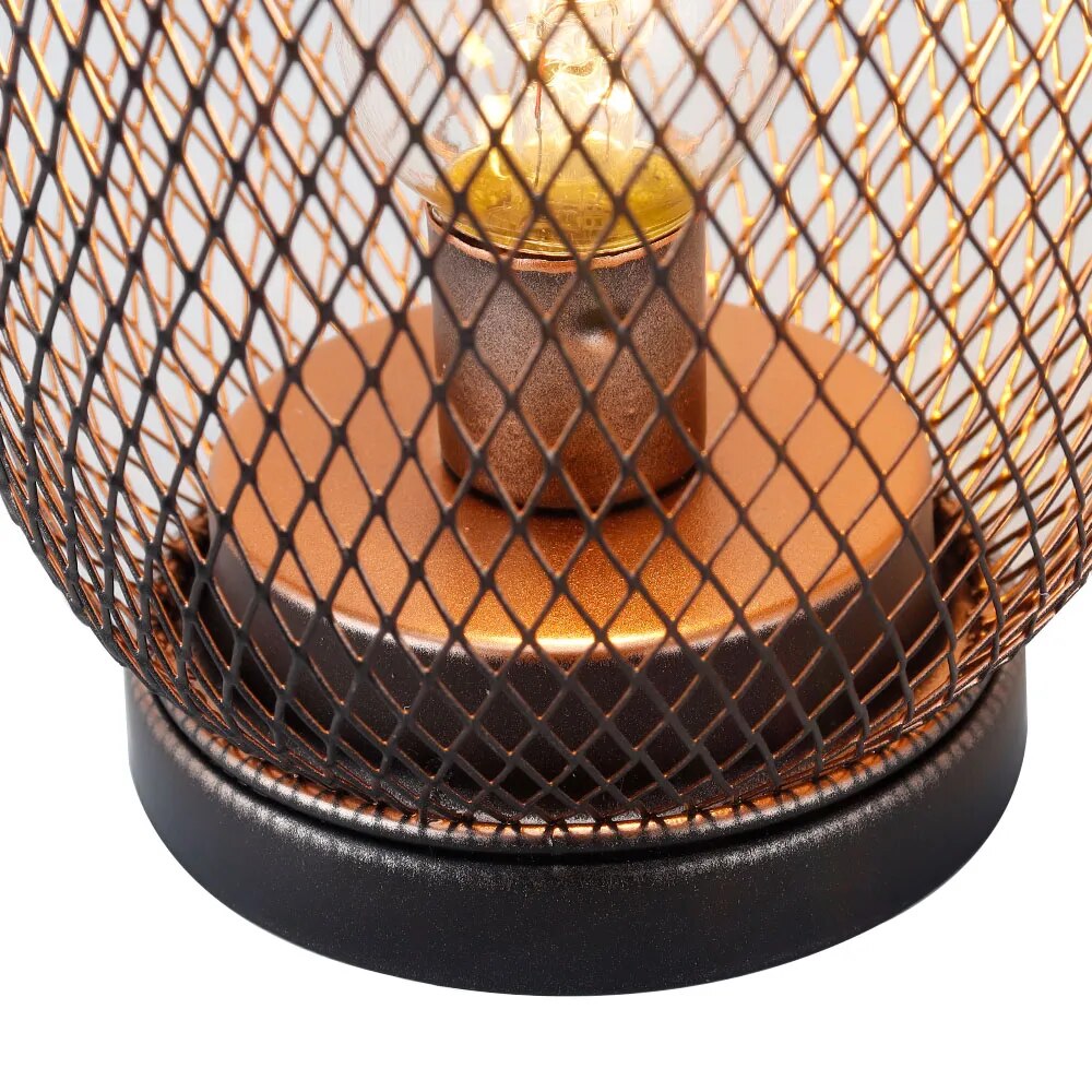 2Pcs Metal Cage Round Table Lamp, LED Lantern, Battery Powered, Cordless Lamp