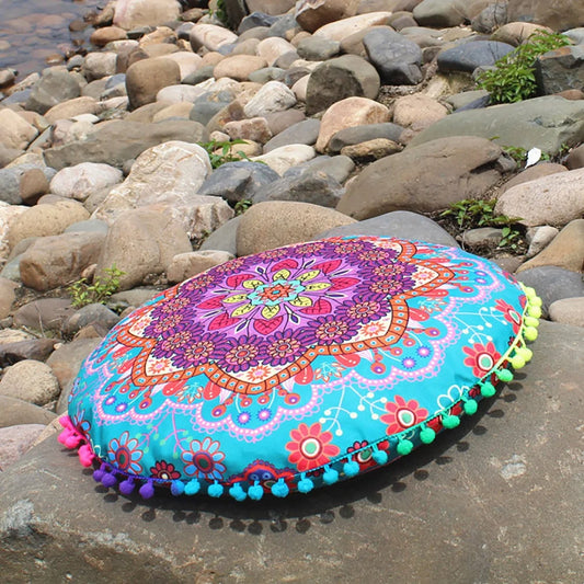 Mandala Floral Round Pillow Cover 17" Double Sided - multiple colors