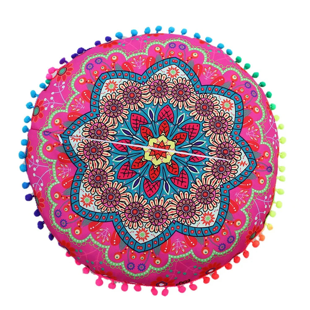 Mandala Floral Round Pillow Cover 17" Double Sided - multiple colors