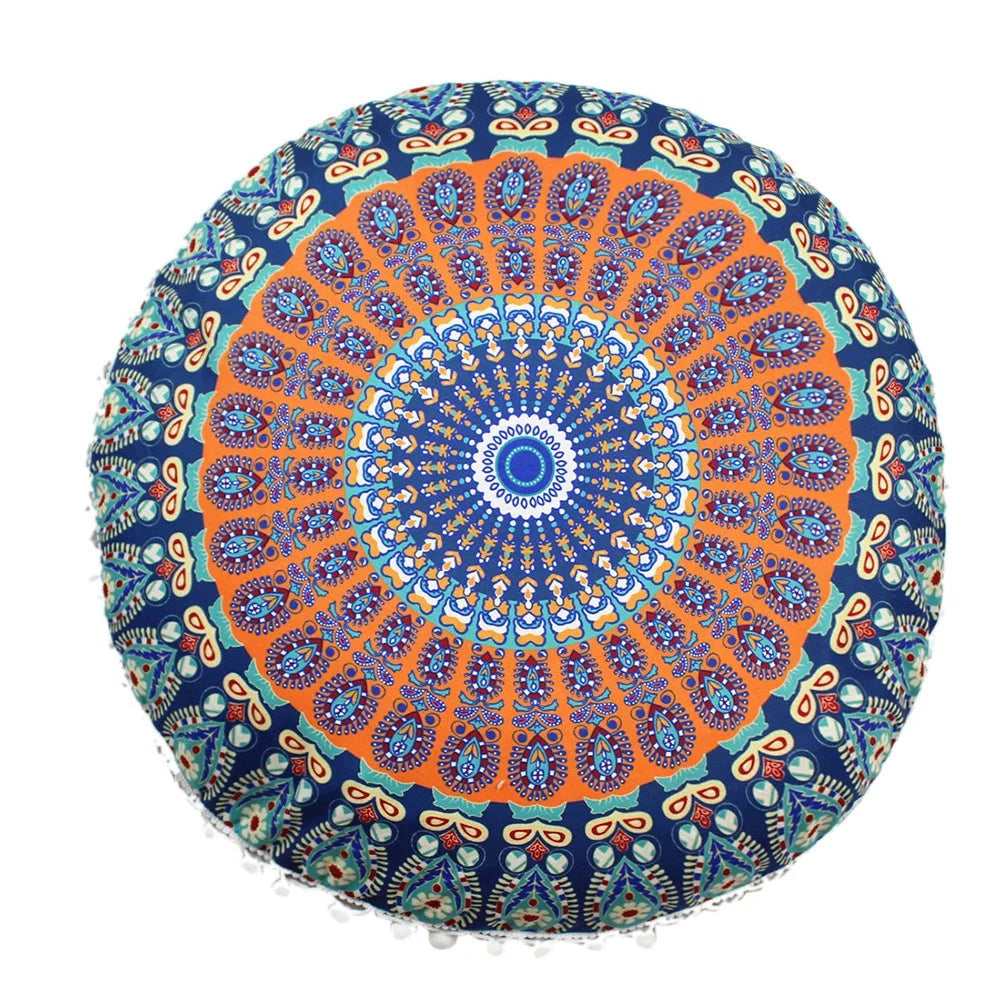 Mandala Floral Round Pillow Cover 17" Double Sided - multiple colors