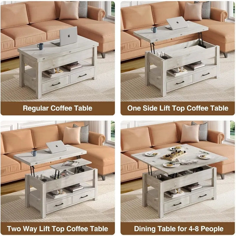 Multi-Function Convertible Coffee Table with Drawers and Hidden Compartment