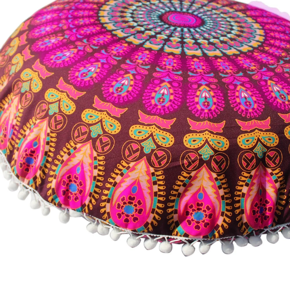 Mandala Floral Round Pillow Cover 17" Double Sided - multiple colors