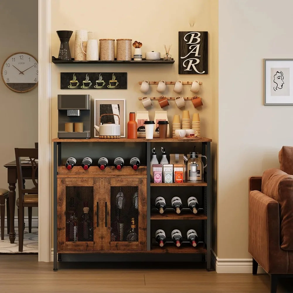 Wine Cabinet with Detachable Wine Rack and Mesh Door