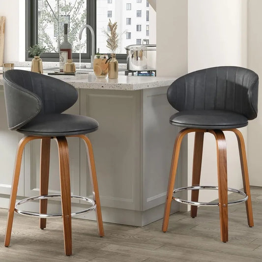 Set of 2 Swivel Bar Stools, Counter Height Faux Leather Stools with Back