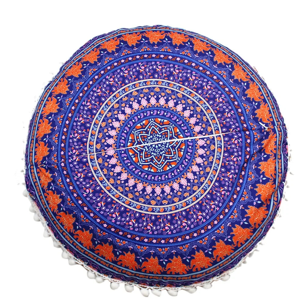 Mandala Floral Round Pillow Cover 17" Double Sided - multiple colors