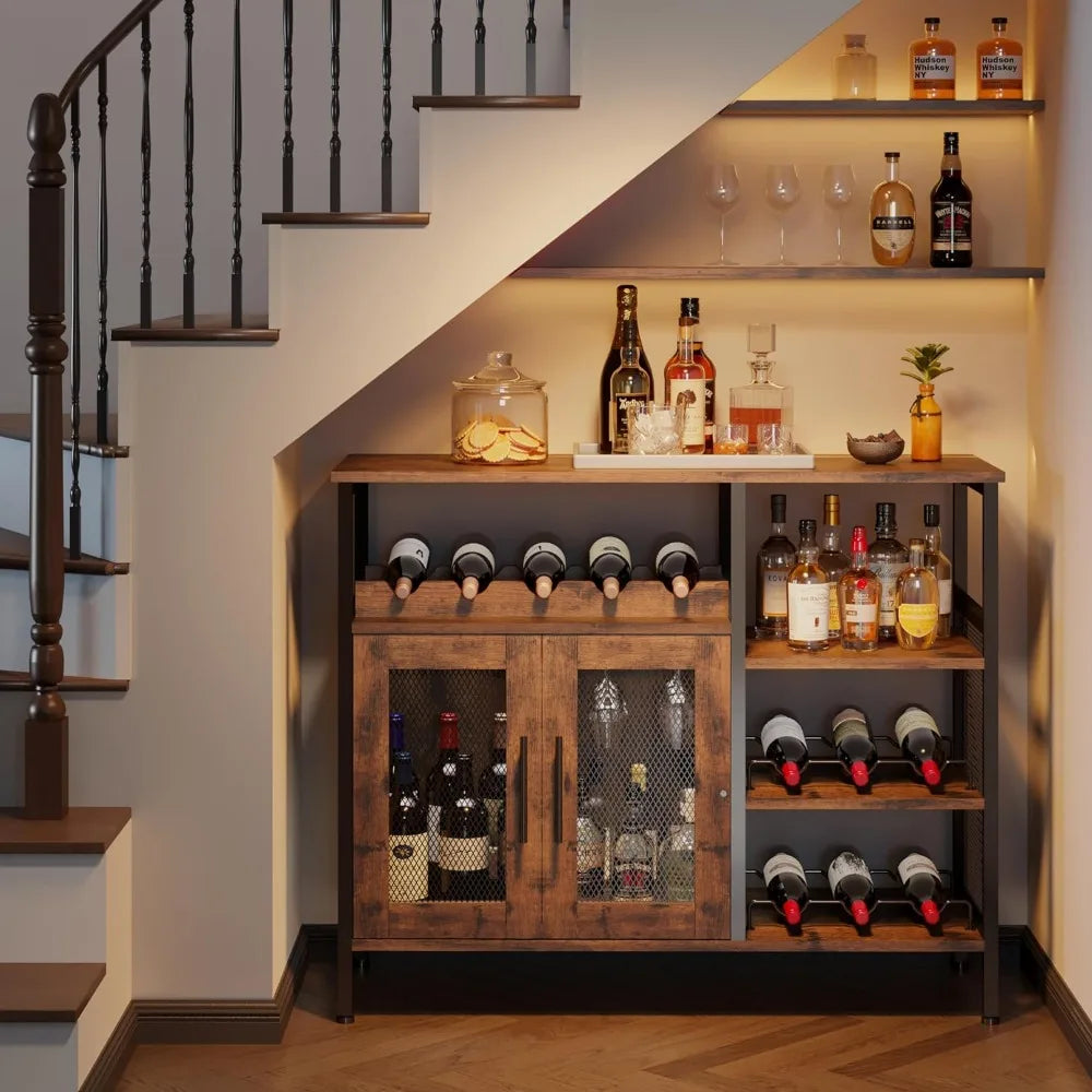 Wine Cabinet with Detachable Wine Rack and Mesh Door