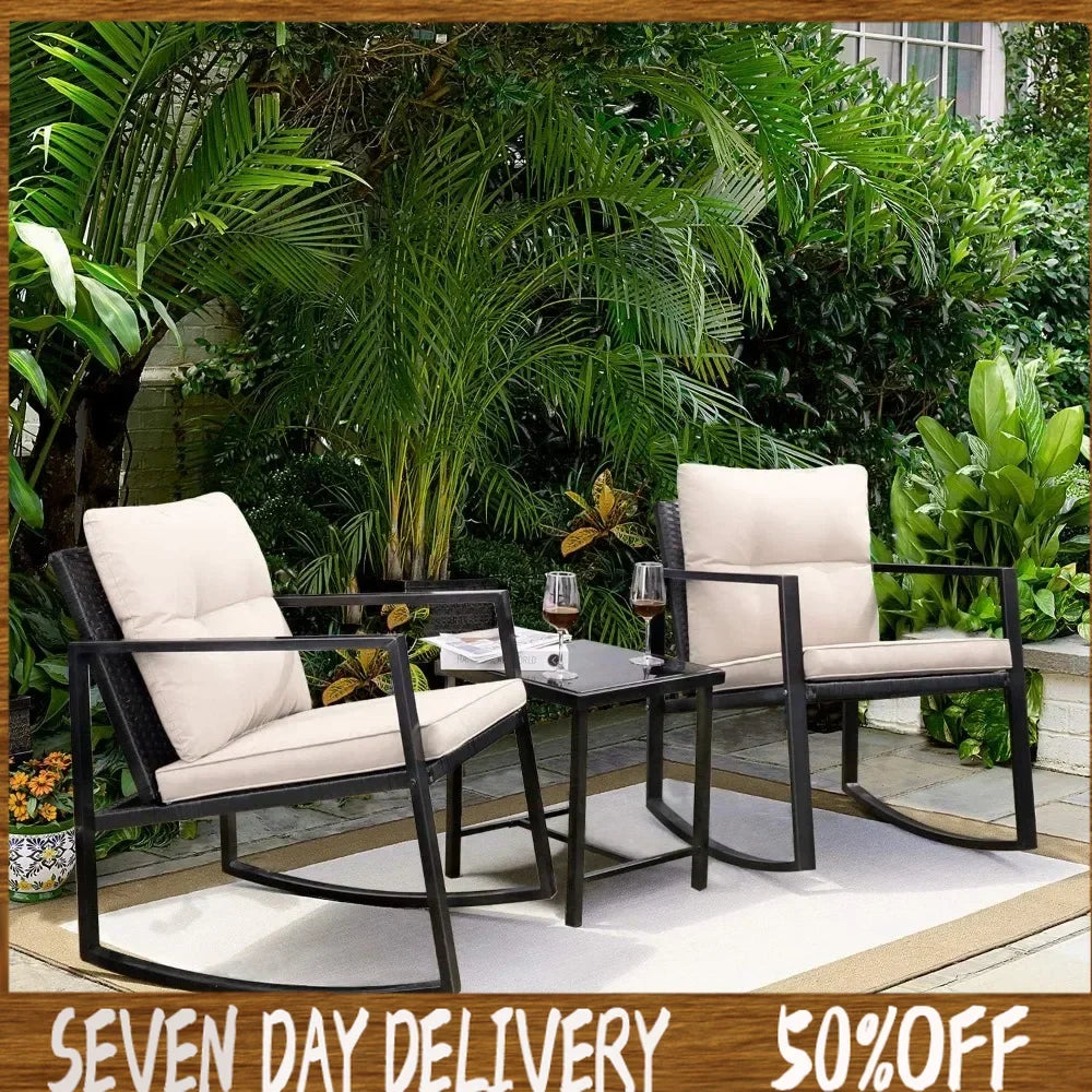 3 Pieces Rocking Wicker Bistro Set