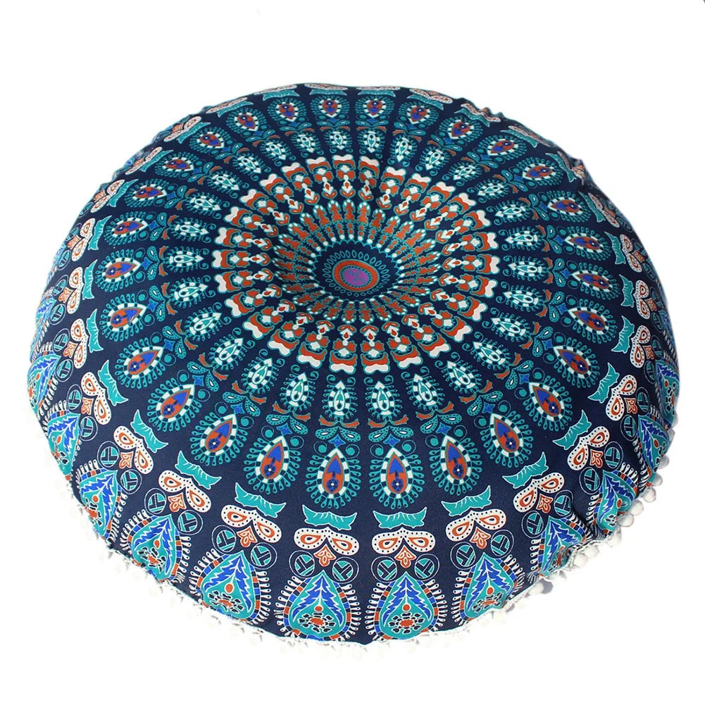 Mandala Floral Round Pillow Cover 17" Double Sided - multiple colors