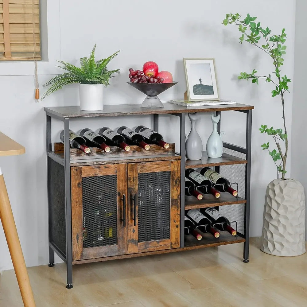 Wine Cabinet with Detachable Wine Rack and Mesh Door