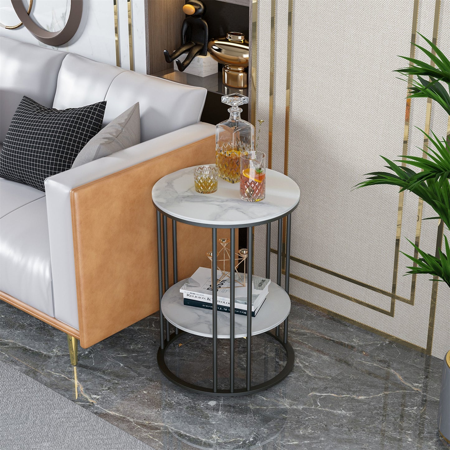 Tall Frame End Table with Stone Tabletop