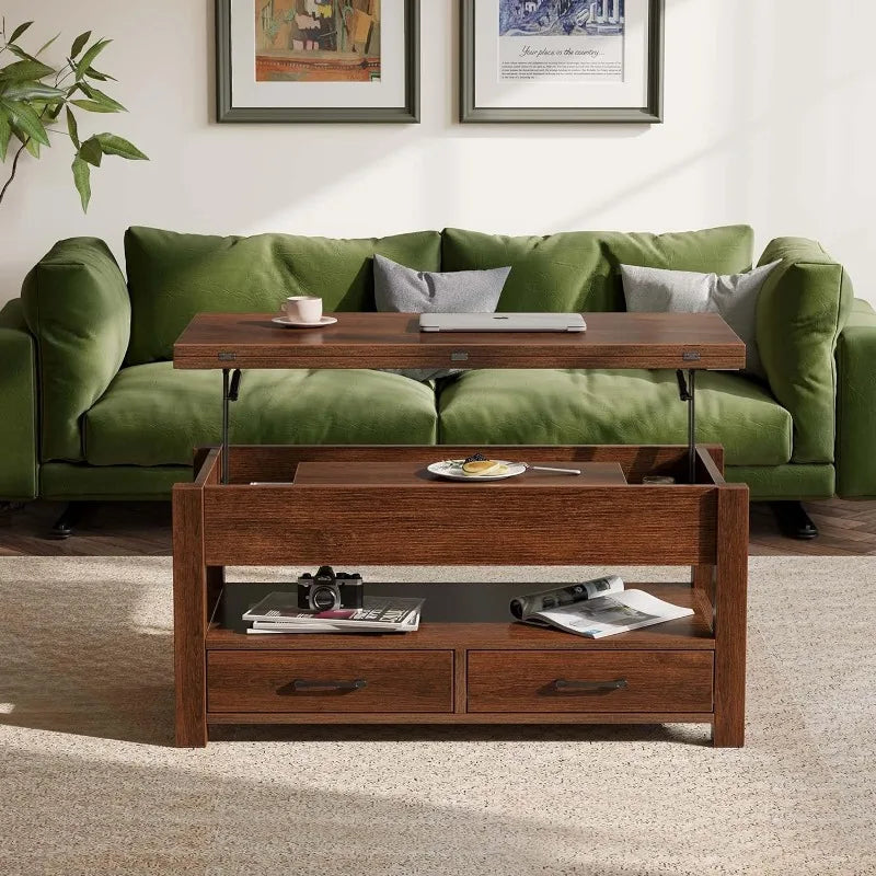 Multi-Function Convertible Coffee Table with Drawers and Hidden Compartment