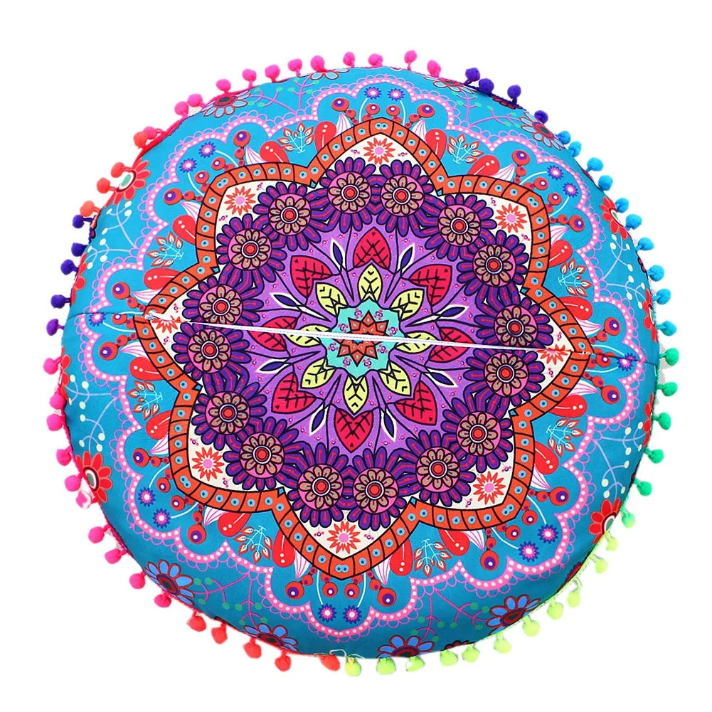 Mandala Floral Round Pillow Cover 17" Double Sided - multiple colors