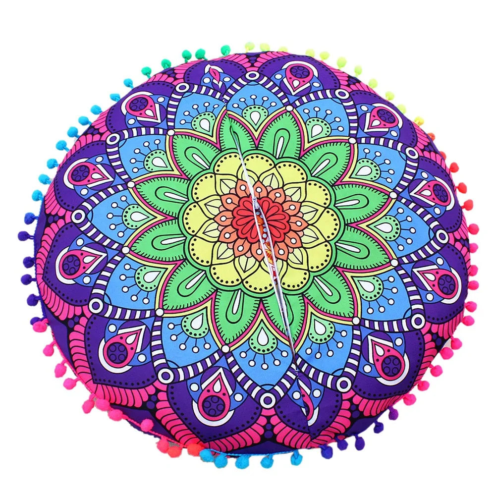 Mandala Floral Round Pillow Cover 17" Double Sided - multiple colors