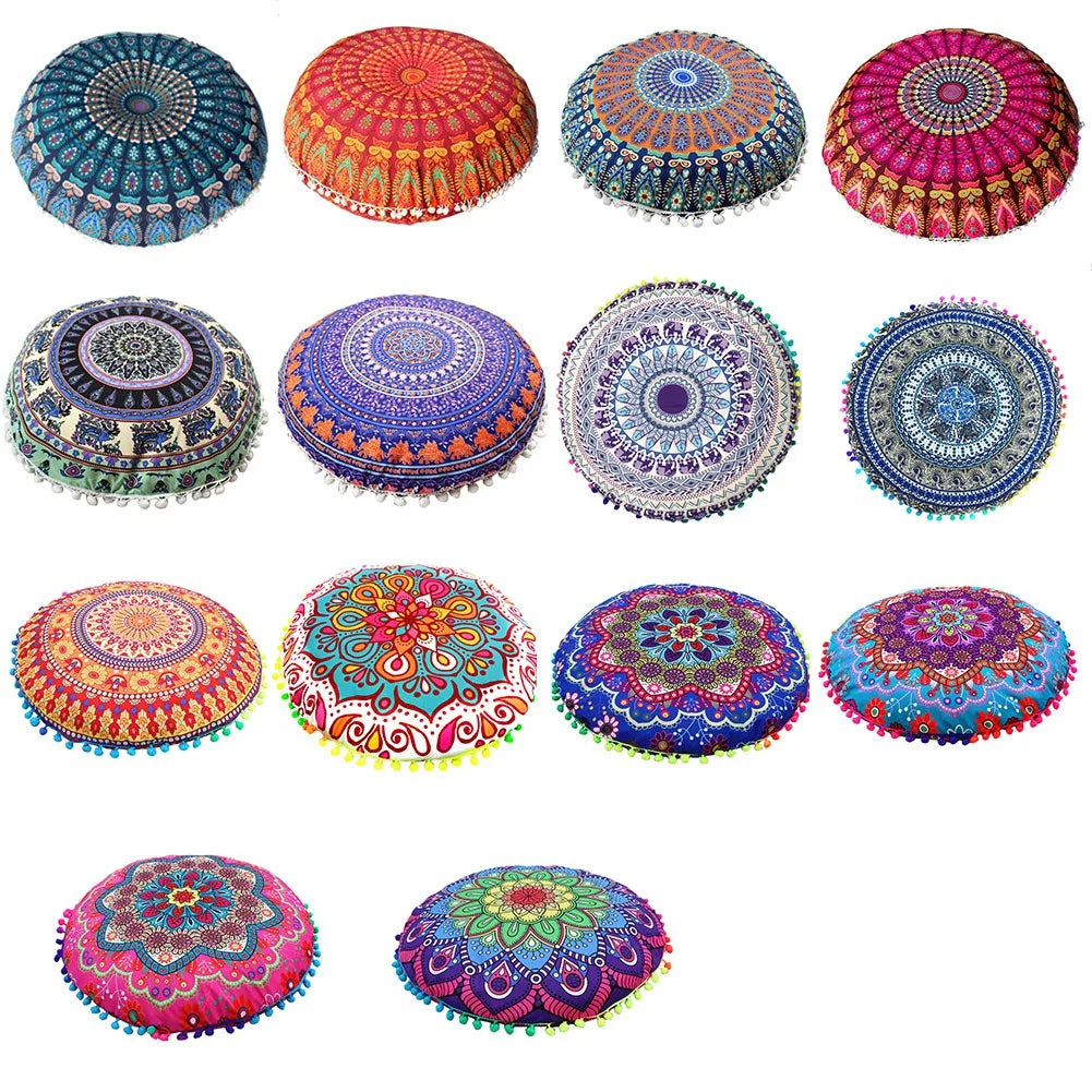 Mandala Floral Round Pillow Cover 17" Double Sided - multiple colors