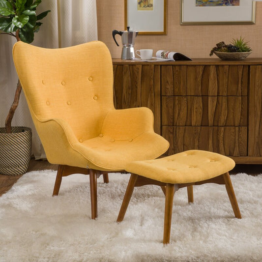 Wide Tufted Lounge Chair and Ottoman